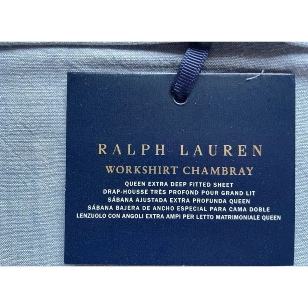 New Ralph Lauren Flat & Fitted Sheet Queen Workshirt Chambray Sheet Set - Picture 7 of 7